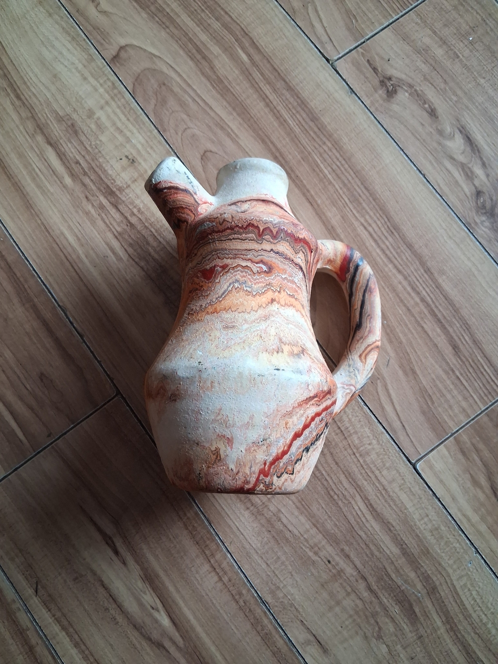 Marbled Ceramic Pitcher in Cream and Brown Tones